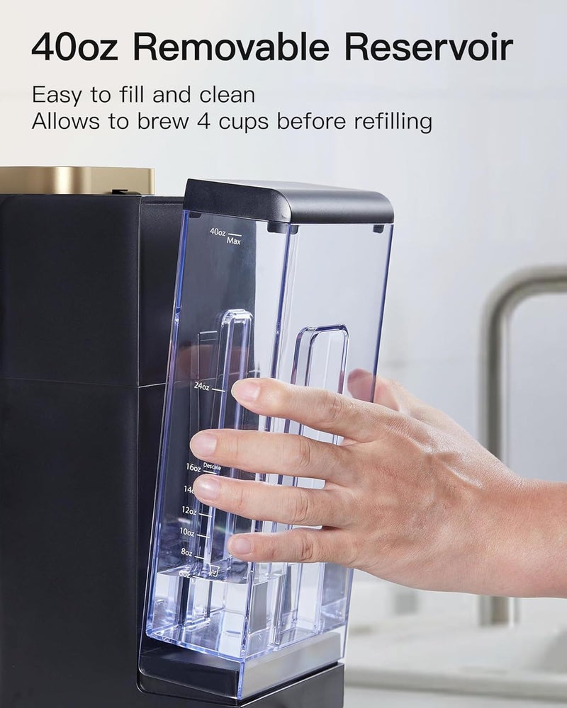 Tastyle Single Serve Hot & Iced Coffee Maker with Strong Brew, 40oz Removable Reservoir, 6 Brew Sizes, Compatible with K Cup and Grounds, Compact for Home, Office, RV, Black & Gold (2.0 Version) - Image 3
